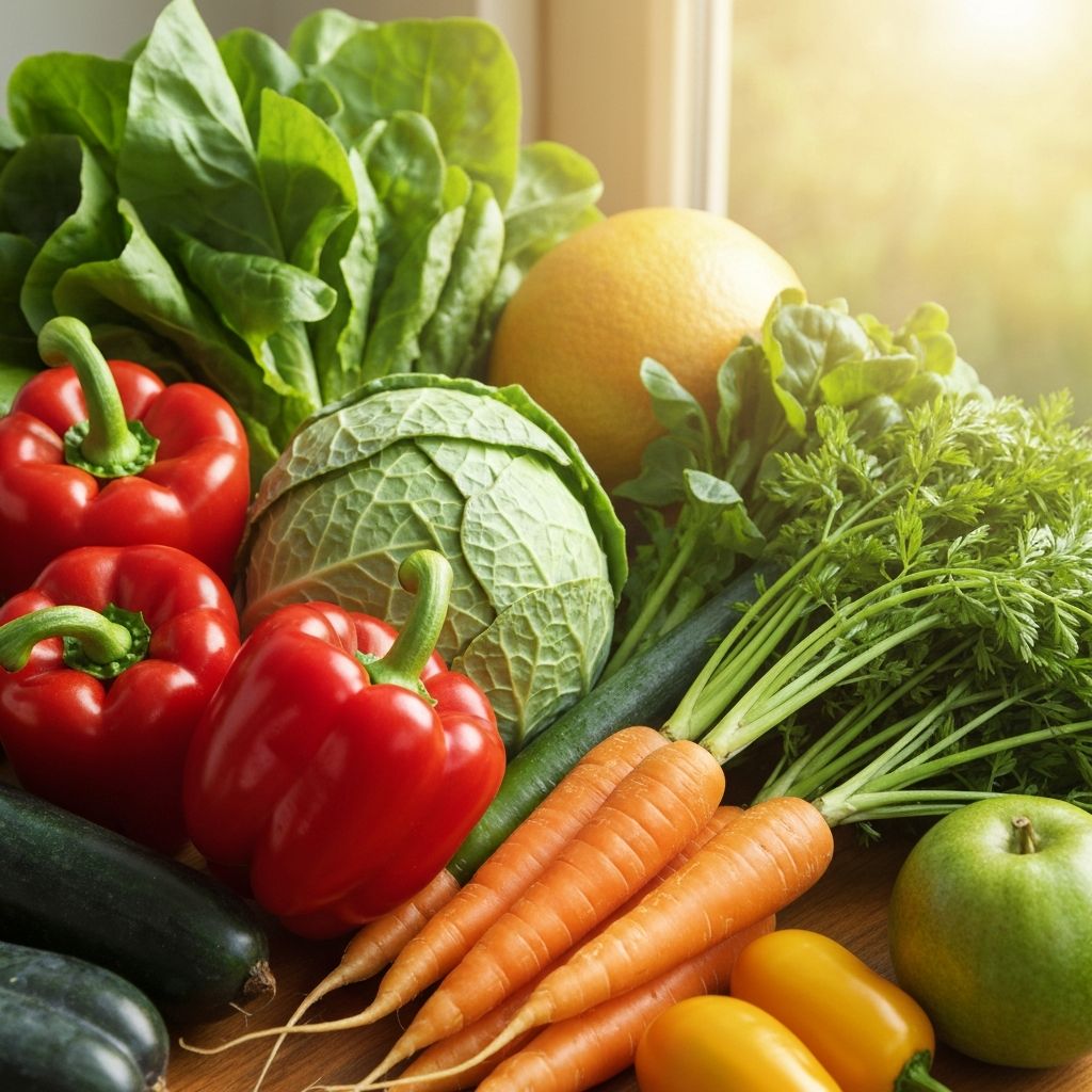 Nutritious foods representing vitamins and minerals